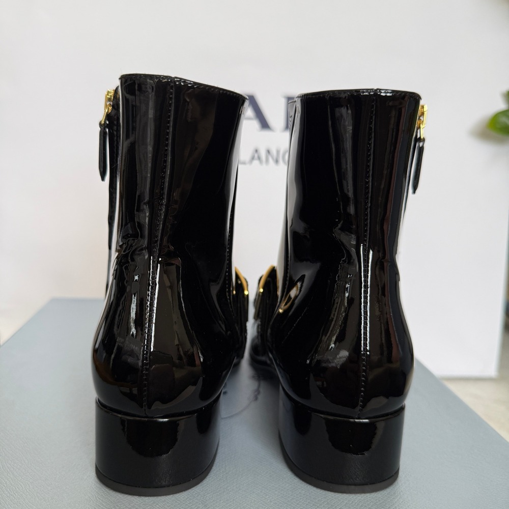 Prada 1T817N Women's Black Patent Leather Beaded Ankle Boot, sz 37.5 - Picture 13 of 16